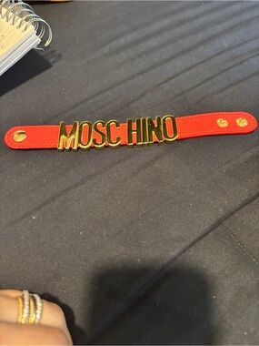 Moschino Red Leather Bracelet with Gold Logo